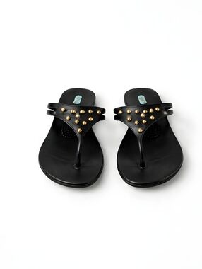 Oak-B Black & Gold Studded Thong Sandals Size M NWOT